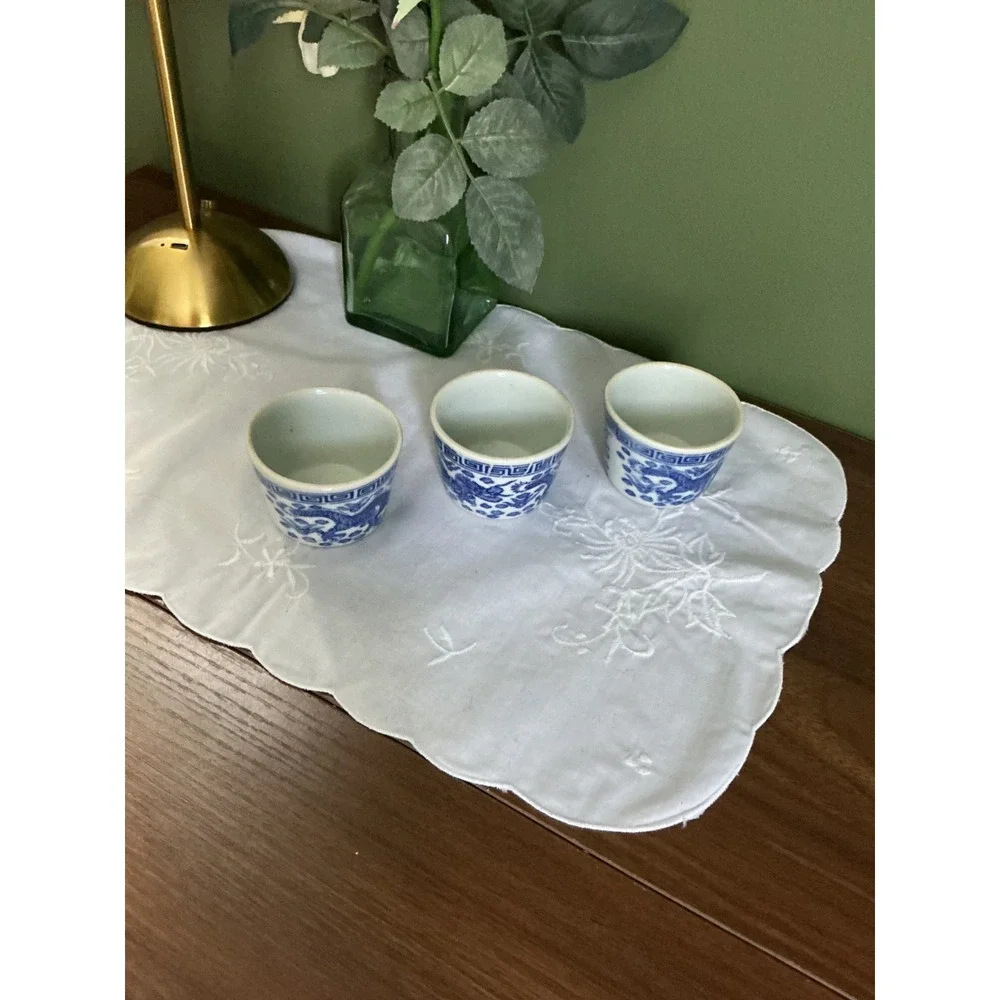 Vintage Blue and White Sake Cups Set of 3 | Japanese Porcelain Cups